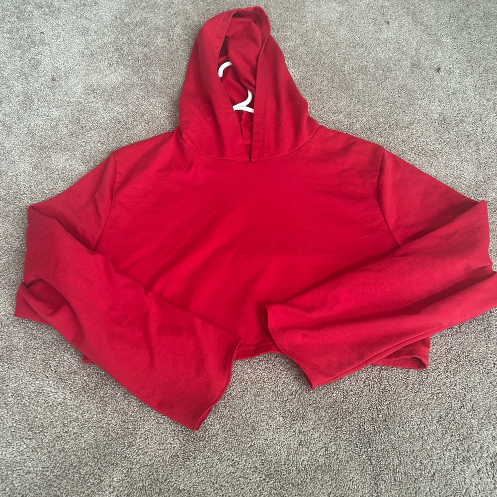 Red Women's Hoodie Top Crossover Back New Womens Size Medium Cropped Sweatshirt